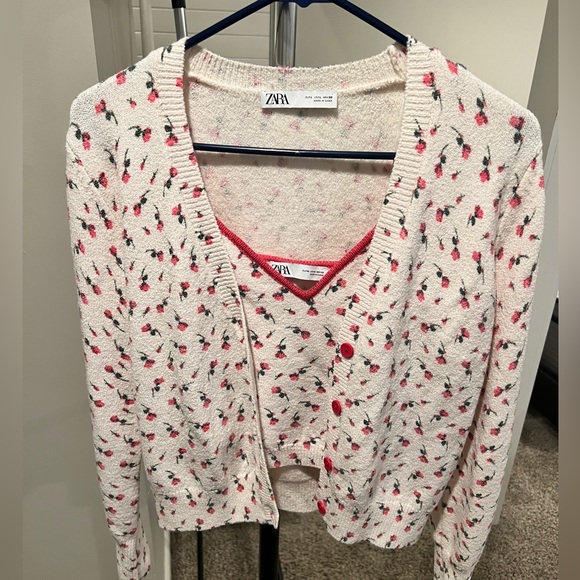Zara Sweaters Zara Floral Jacquard Knit Sweater And Tank Top Set Poshmark